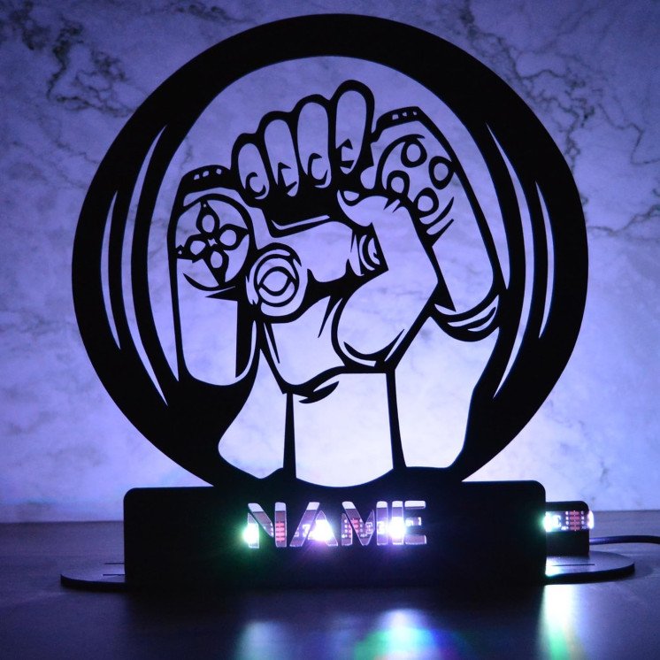 LEON FOLIEN LED RGB Tischdeko GAME ZONE Gamer Lampe personalisiert mit Namen für Kinder Jungs Mädchen Junge zum Geburtstag