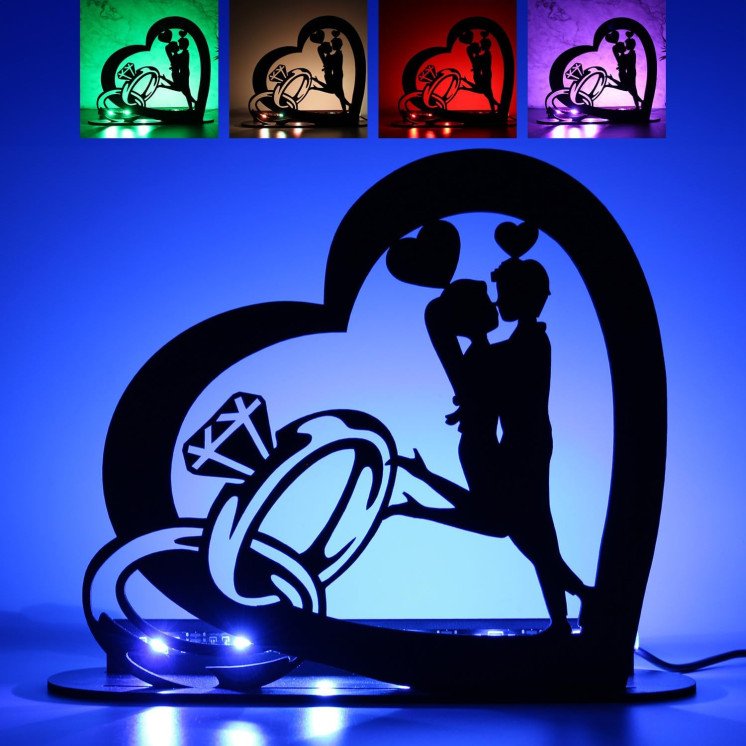 LEON FOLIEN Led RGB Lampe Hochzeitsgeschenk Eheringe Liebesgeschenk Tischdeko ich Liebe Dich personalisiert mit Namen zum