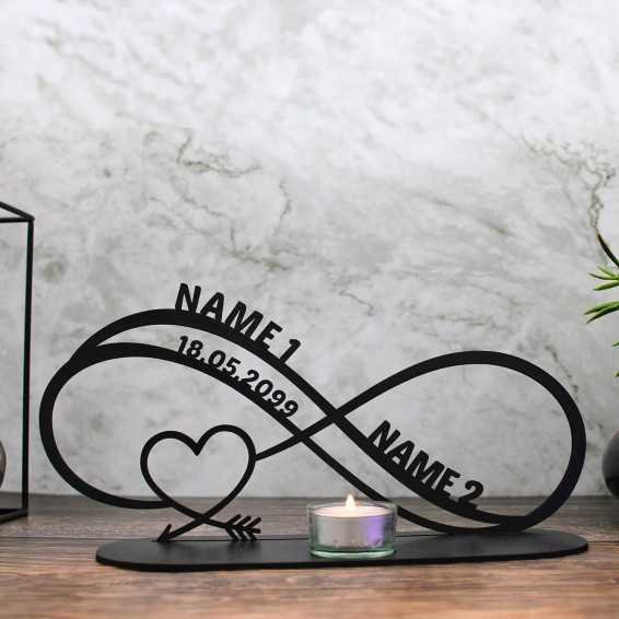 Teelichthalter Unendlichkeitszeichen Liebesgeschenk personalisiert mit Namen und Datum Geschenk zur Hochzeit oder zum Jahrestag