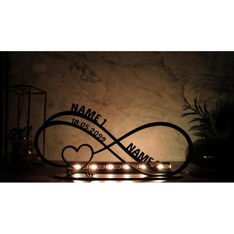 Unendlichkeitszeichen Hochzeitsgeschenk Liebesgeschenk Tischdeko ich Liebe Dich LED RGB Lampe personalisiert mit Namen zum
