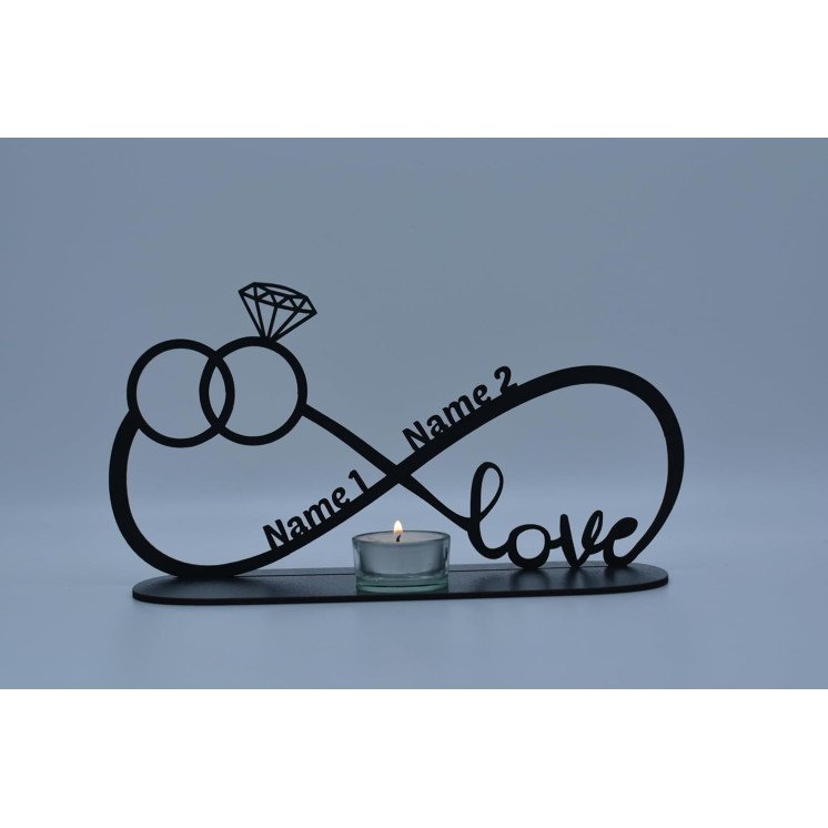 Love Liebesgeschenk Teelichthalter personalisiert mit Zwei Namen in 7 Farben - Unendlichkeitszeichen Hochzeitsgechenk Geschenk