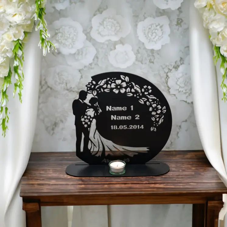 Teelichthalter Alles Gute Hochzeitsgeschenk für Brautpaar Eheringe mit 2 Namen & Datum Geldgeschenk zur Hochzeit - Hochzeitsdeko