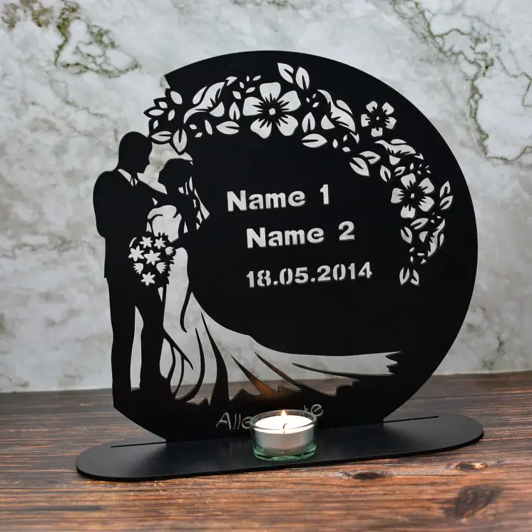 Teelichthalter Alles Gute Hochzeitsgeschenk für Brautpaar Eheringe mit 2 Namen & Datum Geldgeschenk zur Hochzeit - Hochzeitsdeko