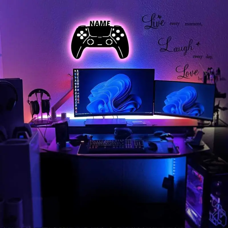 RGB Led Gaming Controller Lampe - Gaming Zimmer Deko - Wandlampe Mit Name