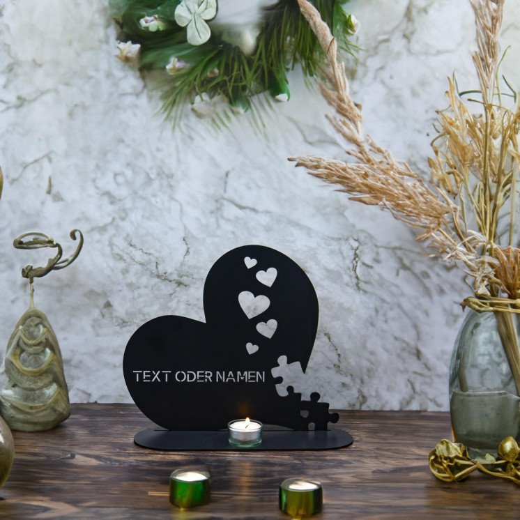 Teelichthalter Herz Mit Puzzle Hochzeitsgeschenk für Brautpaar mit Namen Hochzeitsdeko zum Jahrestag - Geschenkideen -