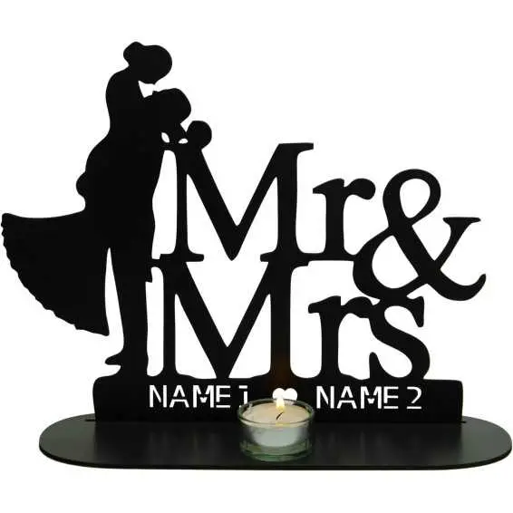 Mr & Mrs Hochzeitsgeschenk für Brautpaar Teelichthalter mit 2 Namen Hochzeitsdeko zum Jahrestag - Geschenkideen -