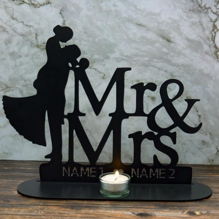 Mr & Mrs Hochzeitsgeschenk für Brautpaar Teelichthalter mit 2 Namen Hochzeitsdeko zum Jahrestag - Geschenkideen -