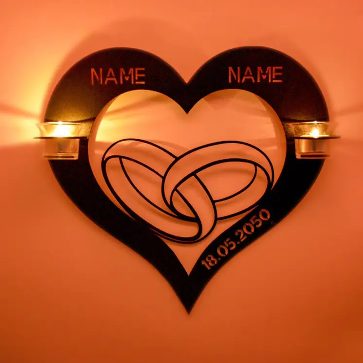 Wand Teelichthalter Kerzenhalter Eheringe Herz Led Hochzeitsgeschenk personalisiert mit Namen zum Jahrestag Geburtstag in 7