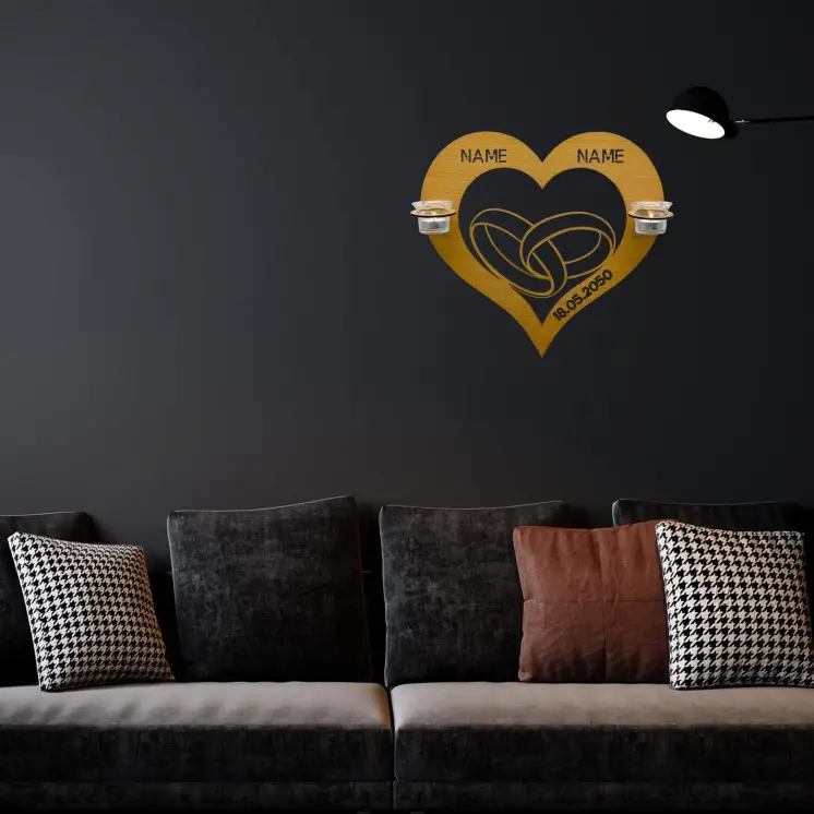 Wand Teelichthalter Kerzenhalter Eheringe Herz Led Hochzeitsgeschenk personalisiert mit Namen zum Jahrestag Geburtstag in 7
