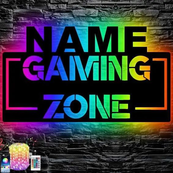 LEON FOLIEN Gaming Zone RGB Gamer Geschenke personalisiert Mit NAME I Zimmer Beleuchtung Wand Lampe in LED - für Videospiel Fans