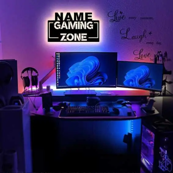 LEON FOLIEN Gaming Zone - Gamer Geschenke personalisiert I Zimmer Beleuchtung Wand Lampe in LED - für Videospiel Fans -
