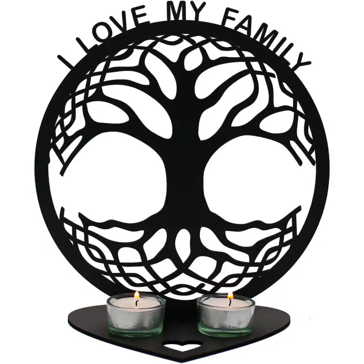 Teelichthalter Familienbaum Lebensbaum - Baum i Love My Family - Familie Geschenk kerzenhalter - Tischdeko Mama Papa - in 7
