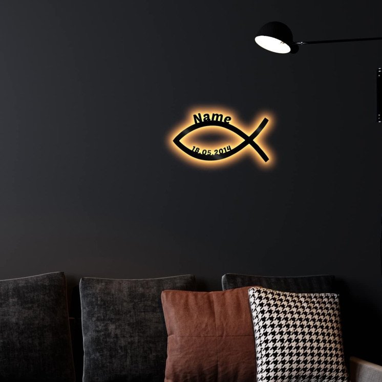 LEON FOLIEN Kommunion Fisch Led Nachtlicht Lampe Geschenke mit individuellem Namen & Datum, ideal als Geburtsgeschenke