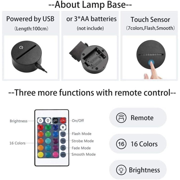 LEON - FOLIEN 3D Illusion die Mutter Lampe personalisiert mit Wunschtext Mother Nachtlicht Tischlampe 16 Farben USB Touch Switch