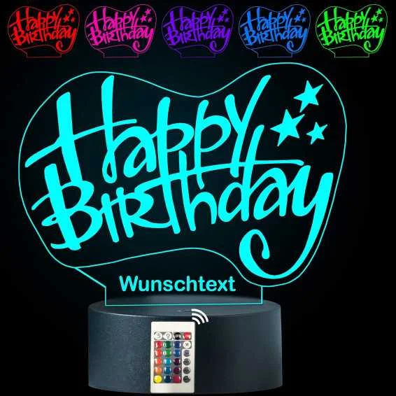 LEON - FOLIEN Happy Birthday 3D Illusion Lampe personalisiert mit Wunschtext Geburtstag Glückwunsch Nachtlicht Tischlampe 16