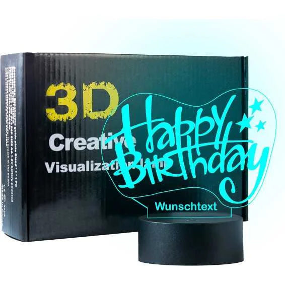 LEON - FOLIEN Happy Birthday 3D Illusion Lampe personalisiert mit Wunschtext Geburtstag Glückwunsch Nachtlicht Tischlampe 16