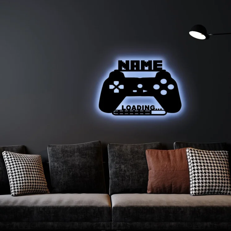 Gamer Geschenkidee personalisiert Mit Name Zimmer Beleuchtung Wand Lampe - Gaming Zone LOADING ... Led Schild - Zimmer Deko -