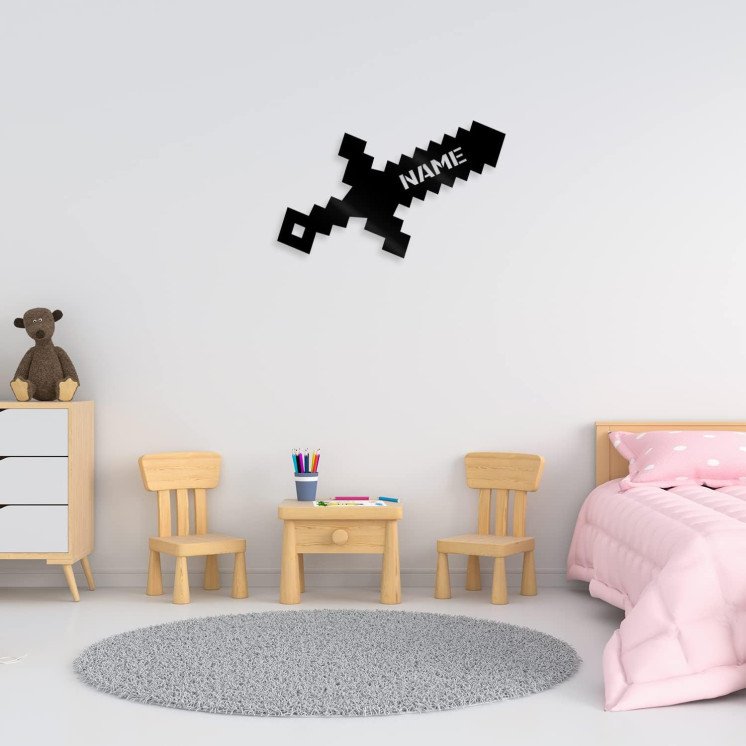 Schwert Led Pixelschwert personalisierbares Geschenk - Pixel Wand Deko - Wandlampe Schwert MDF Holz für Junge Mädchen Kinder -