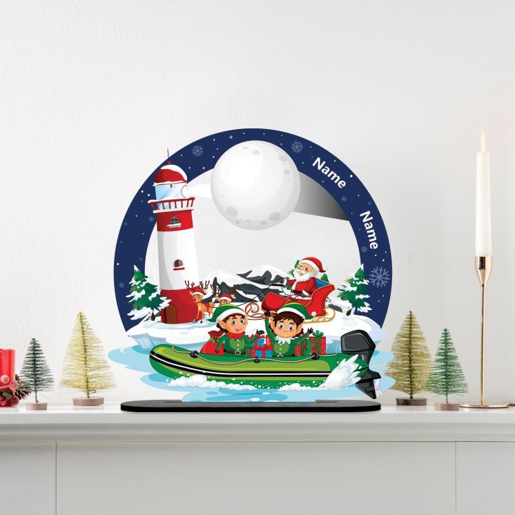 Weihnachtsmann 3D Cartoon Personalisiert bis 2 Namen auf Holz gedruckt Santa Claus - UV13 LED