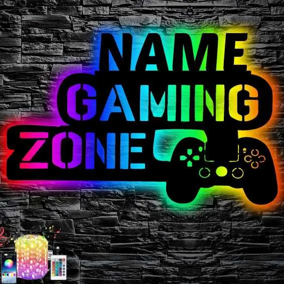 Led Gaming Zone Schild - RGB Gamer Geschenkidee personalisiert Mit Name Zimmer Beleuchtung Wand Lampe - Zimmer Deko - Besondere