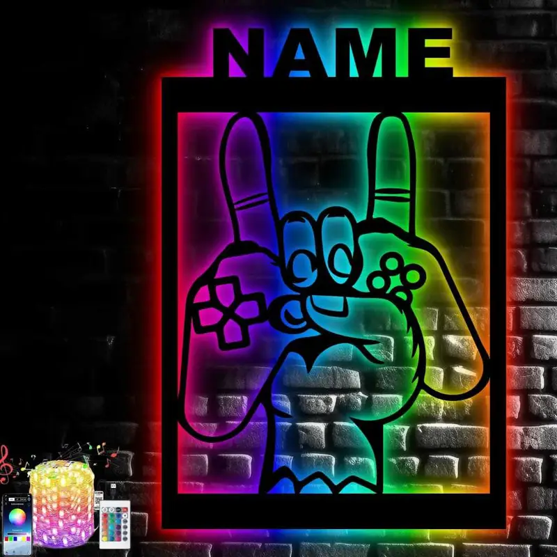 Gaming Led Schild in RGB Beleuchtung - Personalisiert NAME auf Holz - Gamer  Geschenke - Besondere Geschenke für Videospiel
