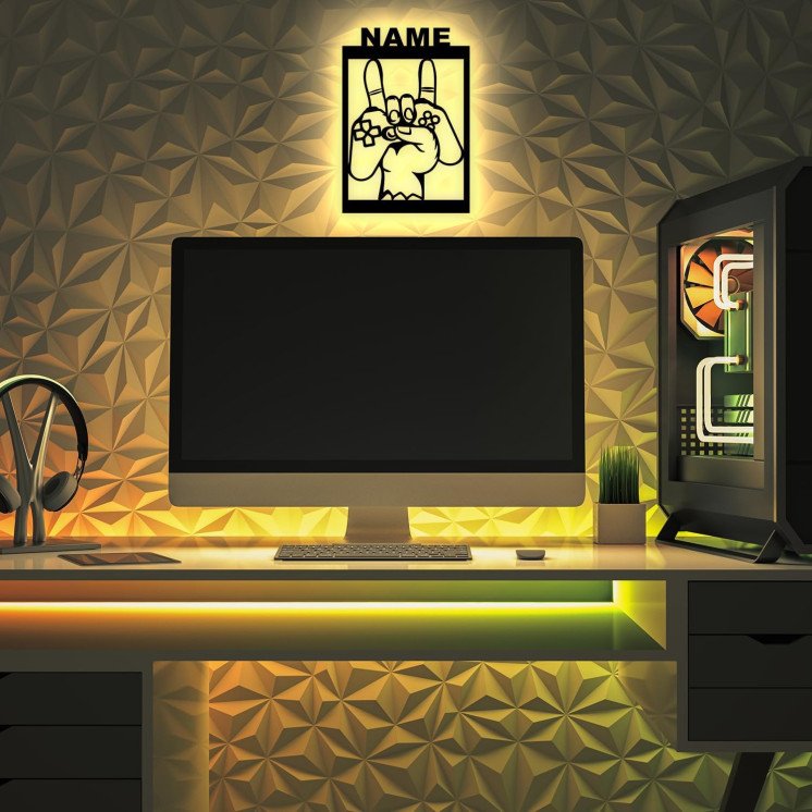 Gaming Led Schild in RGB Beleuchtung - Personalisiert NAME auf Holz - Gamer Geschenke - Besondere Geschenke für Videospiel -