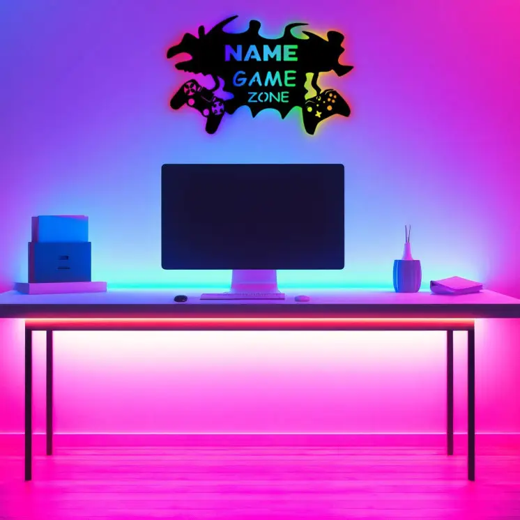 rgb Led GAME ZONE Schild - Gamer Geschenkidee personalisiert Mit Name Zimmer Beleuchtung Wand Lampe - Zimmer Deko - Besondere
