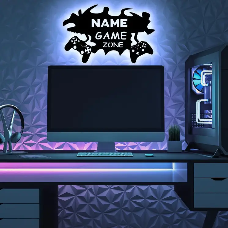 rgb Led GAME ZONE Schild - Gamer Geschenkidee personalisiert Mit Name Zimmer Beleuchtung Wand Lampe - Zimmer Deko - Besondere