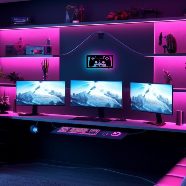 LEON FOLIEN Gaming Beleuchtung Wand Lampe in RGB LED Mit 16 Farben USB App Bedienung/Musikgesteuert I Gaming Zone für Videospiel