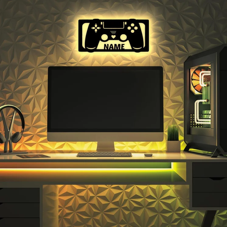 LEON FOLIEN Led Gaming Beleuchtung Wand Lampe I Gaming Zone für Videospiel Fans - Zockerbude - Aus MDF Holz - Geschenkidee für