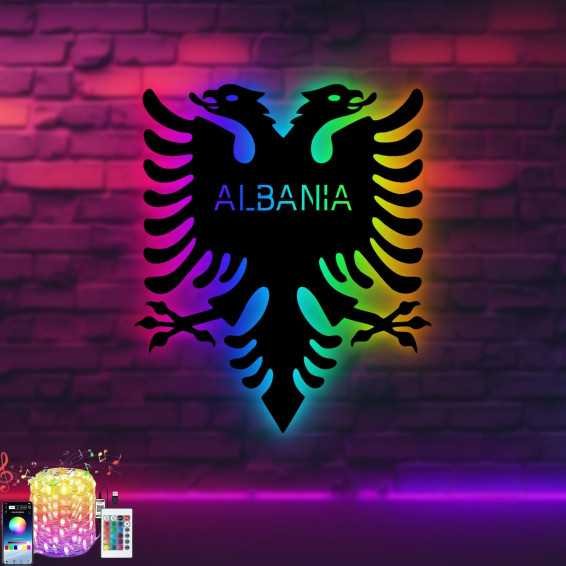RGB LED Albania - Albanische Doppeladler - Lasergravur Shqipërisë Wunschtext Schlummerlicht für Schlafzimmer Wohnzimmer - in 7