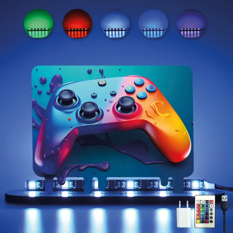 3D Style, Controller Gamer Gaming (optional) Led RGB Beleuchtung - Personalisiert NAME auf Holz gedruckt Tischdeko - Geschenke -