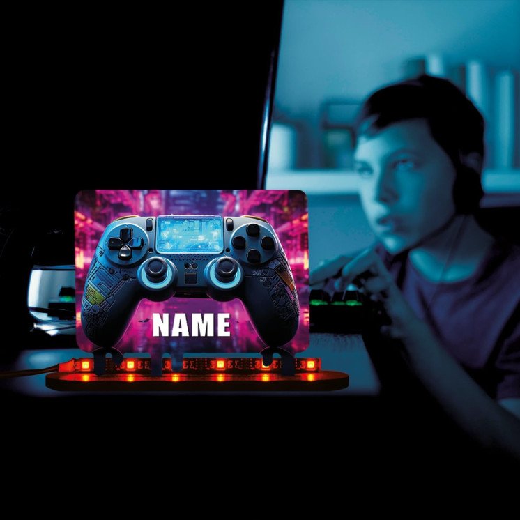 3D Tischdeko GAME Controller Gamer Gaming (optional) Led RGB Beleuchtung - Personalisiert NAME auf Holz gedruckt Tischdeko -