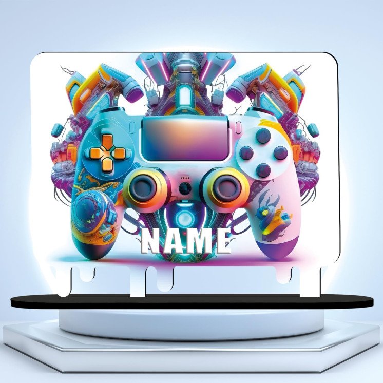 3D GAMER Personalisiert NAME auf Holz gedruckt Tischdeko - Controller Gamer Gaming (optional) Led RGB Beleuchtung - Geschenke -