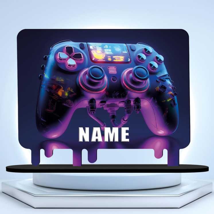 3D Style Controller Gamer Gaming (optional) Led RGB Beleuchtung - Personalisiert NAME auf Holz gedruckt Tischdeko - Geschenke -