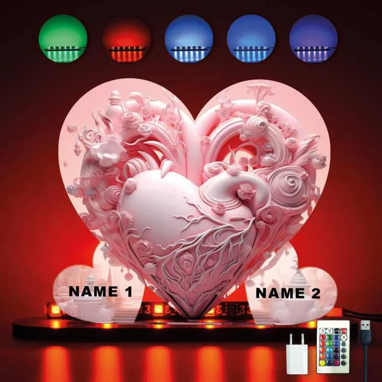 LOVE Herzen Mit 2 NAMEN auf Holz gedruckt (optional) Led RGB Beleuchtung - Geschenke - Hochzeitsgeschenk - brautpaar - Verlobung