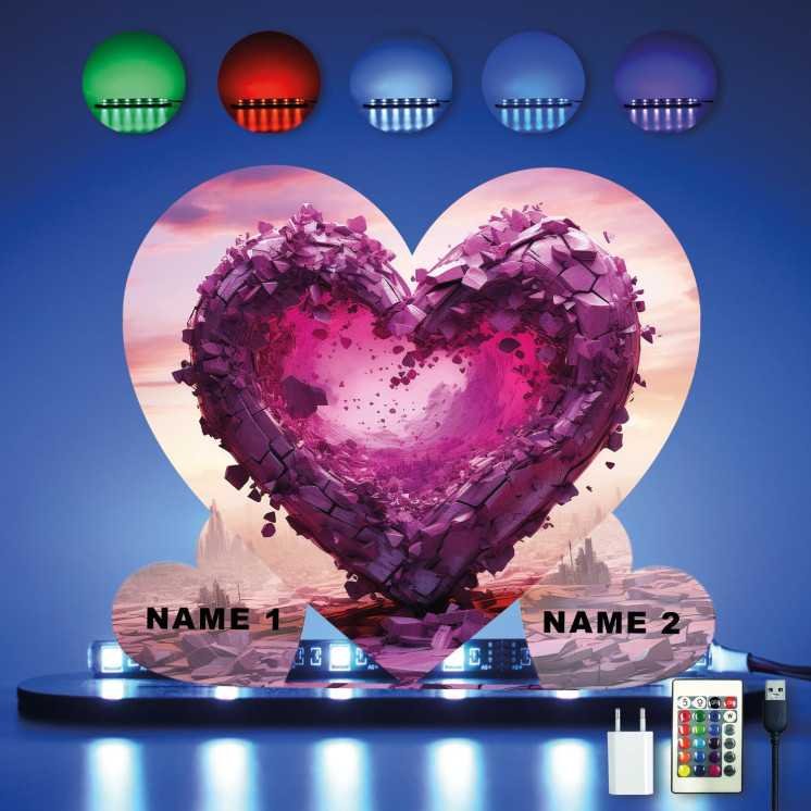3D Herzen Personalisiert 2 NAMEN auf Holz gedruckt (optional) Led RGB Beleuchtung - Geschenke - Hochzeitsgeschenk - brautpaar -