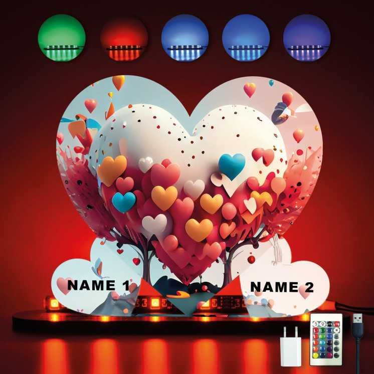LOVE Herzen Mit 2 NAMEN auf Holz gedruckt (optional) Led RGB Beleuchtung - Geschenke - Hochzeitsgeschenk - brautpaar - Verlobung
