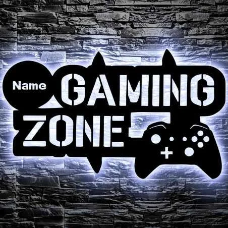 Gaming Zone - Gamer Geschenke personalisiert I Zimmer Beleuchtung Wand Lampe in LED - für Videospiel Fans - Zockerbude - Wand
