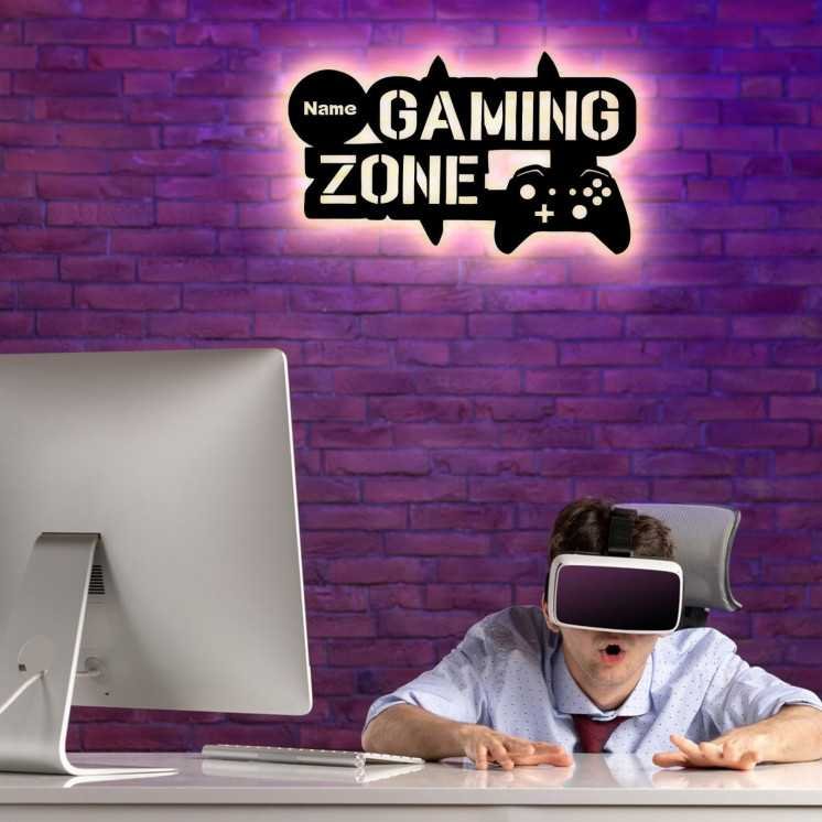 Gaming Zone - Gamer Geschenke personalisiert I Zimmer Beleuchtung Wand Lampe in LED - für Videospiel Fans - Zockerbude - Wand