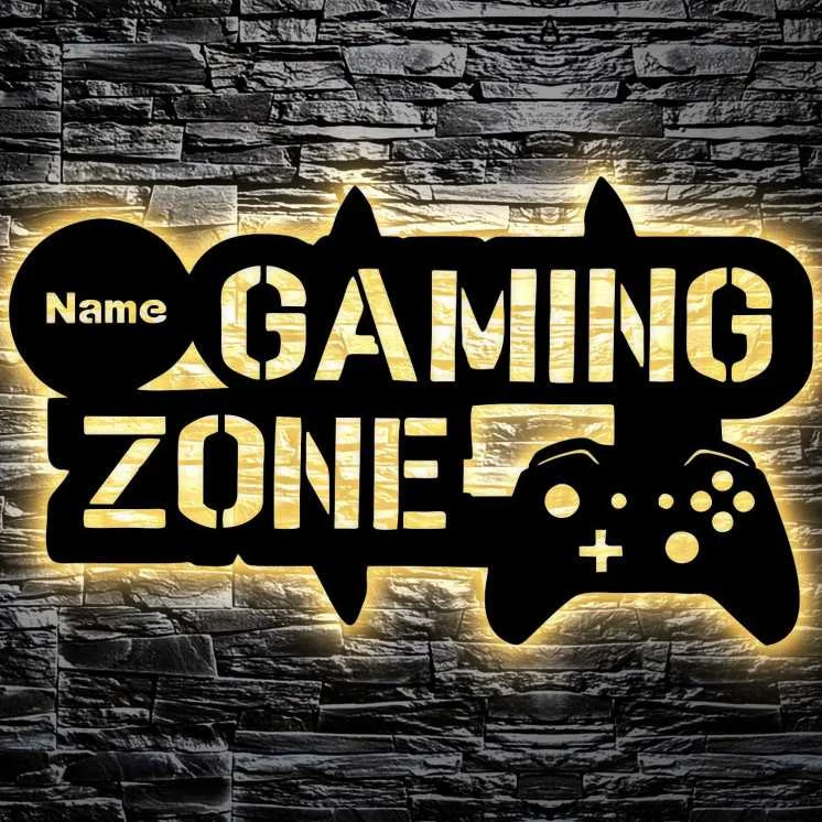 RGB LED Gaming Zone - Gamer Geschenke personalisiert NAME Bedienung über die App Wand Lampe für Videospiel Fans - Zockerbude -