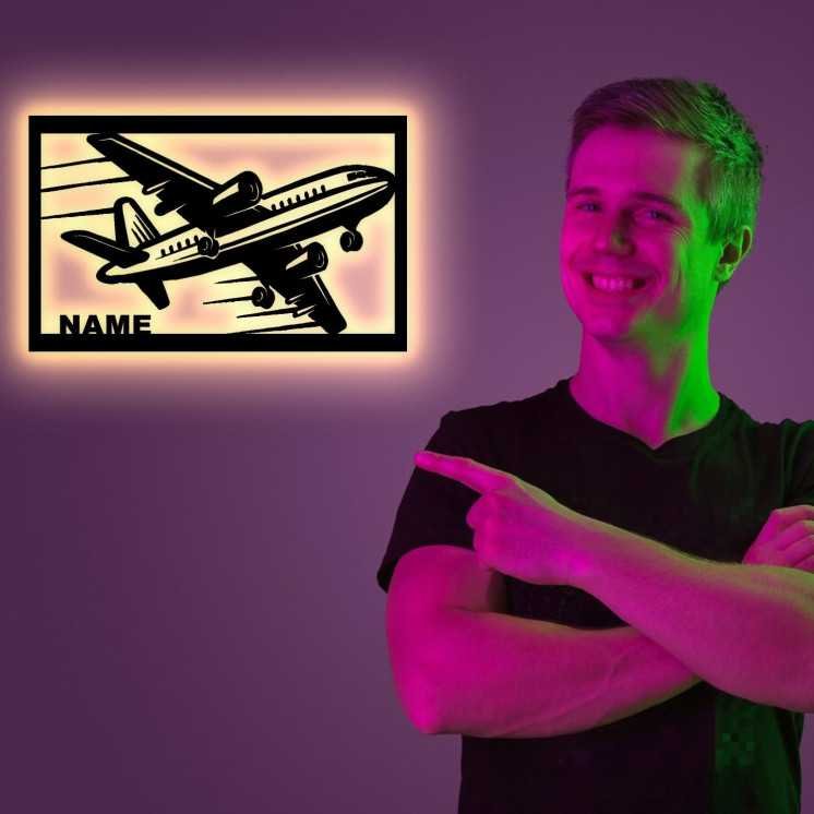 LEON FOLIEN Flugzeug LED Deko, personalisiert mit Wunsch Namen - Schlummerlicht Nachtlicht für Kinderzimmer Geschenk -