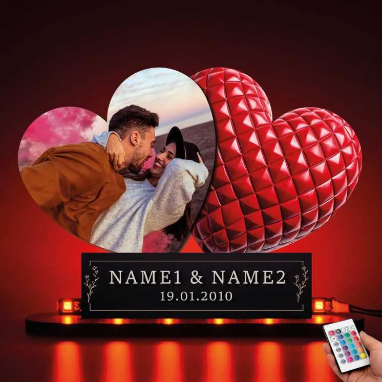 Love Herzen Mit 2 Namen & Foto auf Holz gedruckt (optional) Led RGB Beleuchtung -