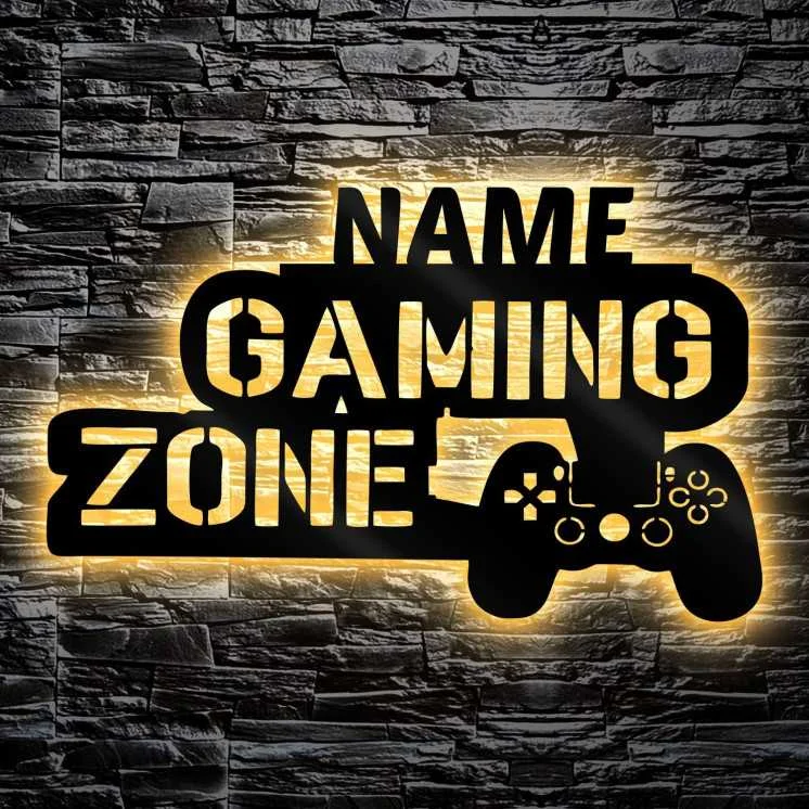 Led Gaming Zone Schild - Gamer Geschenkidee personalisiert Mit Name Zimmer Beleuchtung Wand Lampe - Zimmer Deko - Besondere
