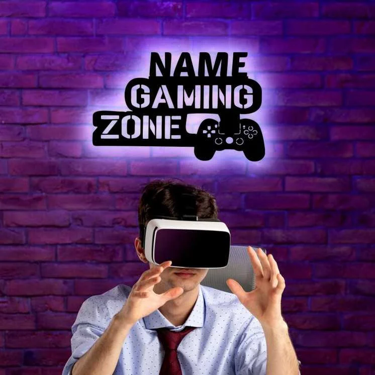 Led Gaming Zone Schild - Gamer Geschenkidee personalisiert Mit Name Zimmer Beleuchtung Wand Lampe - Zimmer Deko - Besondere