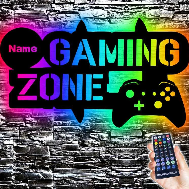 RGB LED Gaming Zone - Gamer Geschenke personalisiert NAME Bedienung über die App Wand Lampe für Videospiel Fans - Zockerbude -
