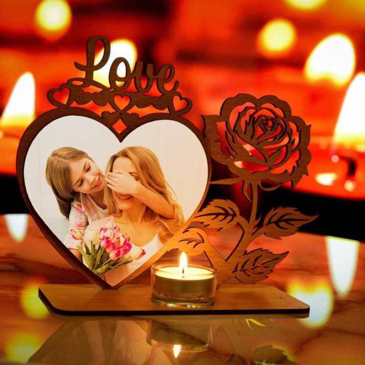 Teelichthalter Love Mit Foto auf Holz gedruckt - Hochzeitsgeschenk Liebesgeschenk Herz Individuelles Geschenk zur Hochzeit oder