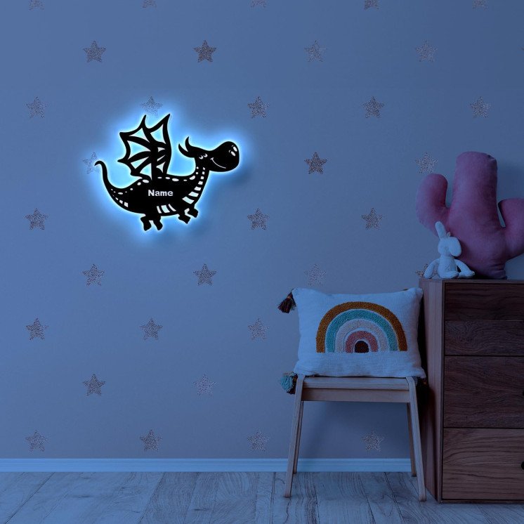 LEON FOLIEN Drache Tier LED Deko, personalisiert mit Wunsch Namen - Schlummerlicht Nachtlicht für Kinderzimmer Geschenk -
