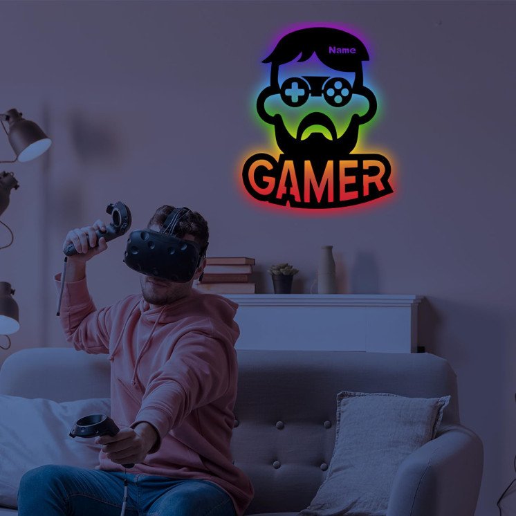 CAMER - RGB Led Gaming Schild - Gamer Geschenkidee personalisiert Mit Name Wand Lampe - Zimmer Deko - Besondere Geschenke für