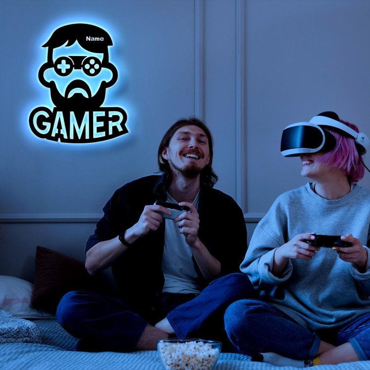 CAMER - RGB Led Gaming Schild - Gamer Geschenkidee personalisiert Mit Name Wand Lampe - Zimmer Deko - Besondere Geschenke für